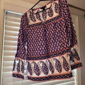 J. Crew Red and White Patterned Blouse